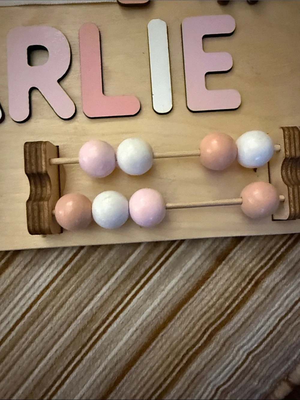 Wooden Activity Board for Girls- Personalized Pink and Natural for Charlie